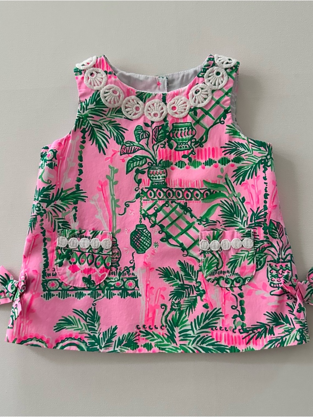 Lilly Pulitzer 3-6 Months Baby Girl Pink Green Tropical Print Shift Dress Summer